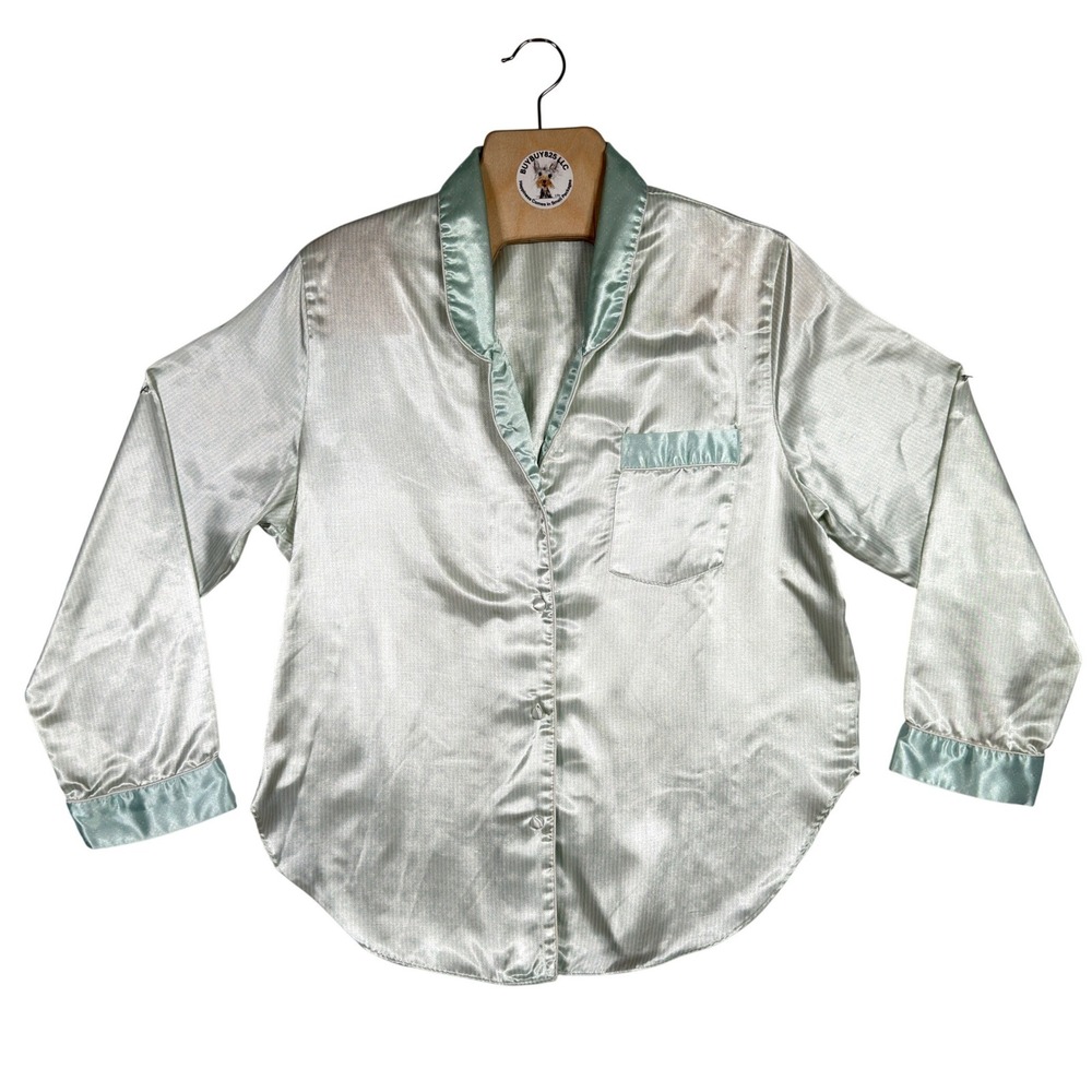 Womens Mint Satin Pajama Set Medium 2 Piece Button Front Sleepwear‎ Lounge